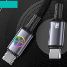Дата кабель Usams US-SJ752 With Colorful Light Huan Ser. Type-C to Type-C 60W (1.2m) – Чорний
