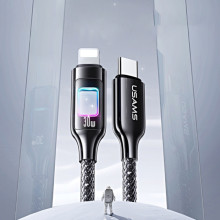 Дата кабель Usams US-SJ749 With Colorful Light TC Ser. Type-C to Lightning 30W (1.2m) – Чорний