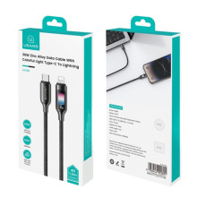 Дата кабель Usams US-SJ749 With Colorful Light TC Ser. Type-C to Lightning 30W (1.2m) – Чорний