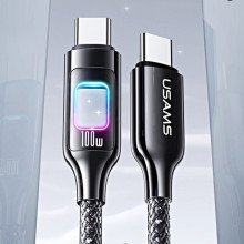 Дата кабель Usams US-SJ750 With Colorful Light TC Ser. Type-C to Type-C 100W (1.2m) – Чорний