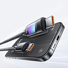 Дата кабель Usams US-SJ750 With Colorful Light TC Ser. Type-C to Type-C 100W (1.2m) – Чорний