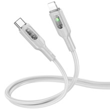 Дата кабель Hoco U120 Transparent explore intelligent power-off PD 27W Type-C to Lightning (1.2m) – Серый