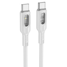 Дата кабель Hoco U120 Transparent explore intelligent power-off PD 60W Type-C to Type-C (1.2m) – Серый