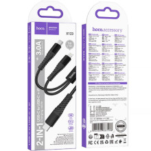 Дата кабель Hoco X123 Victory 2in1 Type-C to Lightning/Type-C 3A (1m)