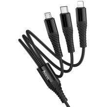 Дата кабель Hoco X123 Victory 3in1 Type-C to Lightning/Type-C/MicroUSB 3A (1m) – Чорний