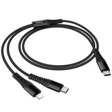 Дата кабель Hoco X123 Victory 2in1 Type-C to Lightning/Type-C 3A (1m) – Черный