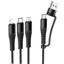 Дата кабель Hoco X123 Victory 3in1 Type-C to Lightning/Type-C/MicroUSB 3A (1m) – Черный