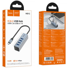 Переходник HUB Hoco HB1C 4in1 (Type-C to 4xUSB 3.0) (1m) – Серый