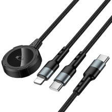 Дата кабель Hoco CW64 3in1 Type-C to iWatch/Lightning/Type-C 15W (1.2m) – Черный