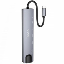 Перехідник HUB Hoco DUP09 (Type-C to HDMI+USB 3.0+USB 2.0+2xType-C+SD/TF) – Срібний