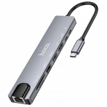 Перехідник HUB Hoco DUP09 (Type-C to HDMI+USB 3.0+USB 2.0+2xType-C+SD/TF) – Срібний
