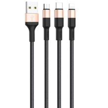 Дата кабель Hoco X26 Xpress 3in1 Lightning -MicroUSB-Type-C (1m) – Чорний