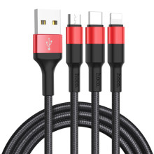 Дата кабель Hoco X26 Xpress 3in1 Lightning -MicroUSB-Type-C (1m) – Чорний