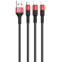 Дата кабель Hoco X26 Xpress 3in1 Lightning -MicroUSB-Type-C (1m) – Чорний