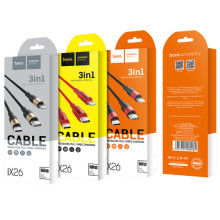 Дата кабель Hoco X26 Xpress 3in1 Lightning -MicroUSB-Type-C (1m) – Чорний