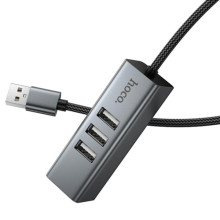Перехідник HUB Hoco HB1D USB to USB2.0*3+RJ45 – Сірий