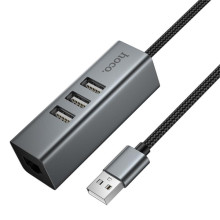 Перехідник HUB Hoco HB1D USB to USB2.0*3+RJ45 – Сірий