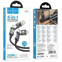 Дата кабель Hoco U151 Goldsmith 4in1 Type-C to USB/Type-C to Lightning 240W (1.2m) – Черный