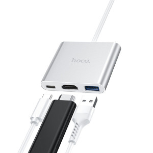 Переходник HUB Hoco HB14 Type-C to USB3.0+HDMI+PD – Стальной