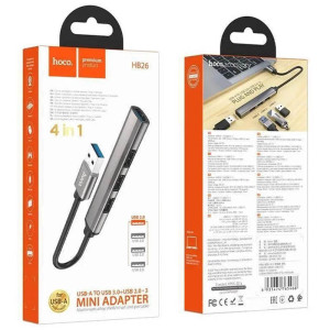 Переходник Hoco HB26 4in1 (USB to USB3.0+USB2.0*3) – Серый