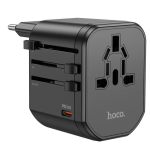 Сетевой универсальный переходник Hoco AC15 Walker PD20W+QC3.0 (2USB-A/1C) (EU) – Черный