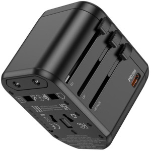 Сетевой универсальный переходник Hoco AC15 Walker PD20W+QC3.0 (2USB-A/1C) (EU) – Черный