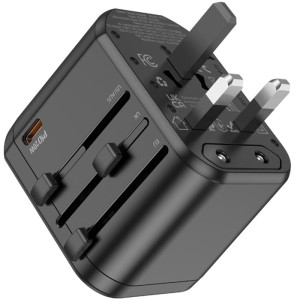 Сетевой универсальный переходник Hoco AC15 Walker PD20W+QC3.0 (2USB-A/1C) (EU) – Черный