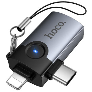Переходник Hoco UA46D OTG 2in1 Lightning male/Type-C male to USB female – Серый