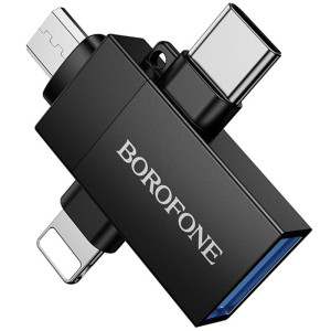 Переходник Borofone BV26D 3in1 Lightning male/Type-C male/Micro male to USB2.0 female – Черный