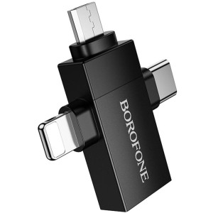 Переходник Borofone BV26D 3in1 Lightning male/Type-C male/Micro male to USB2.0 female – Черный