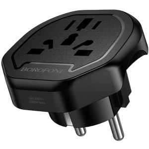 Сетевой универсальный переходник Borofone BAC15 3in1 (EU) – Черный