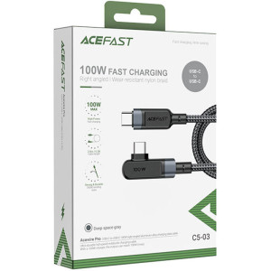 Дата кабель Acefast C5-03 USB-C to USB-C 100W right angled aluminum alloy (2m) – Чорний