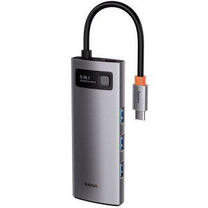 Переходник HUB Baseus Metal Gleam Series 5-in-1 Type-C (CAHUB-CX) (Серый)