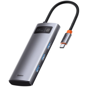 Переходник HUB Baseus Metal Gleam Series 5-in-1 Type-C (CAHUB-CX) – Серый