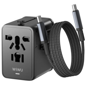 Мережевий універсальний перехідник WIWU UA013 20W GaN + 1USB-A/2C with retractable cable Type-C – Чорний