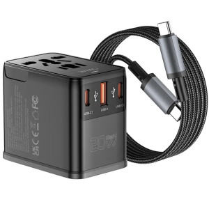 Мережевий універсальний перехідник WIWU UA013 20W GaN + 1USB-A/2C with retractable cable Type-C – Чорний