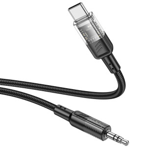 Аудіо кабель Aux Hoco UPA27 Spirit transparent (Type-C to AUX 3.5mm) (1.2m) – Чорний