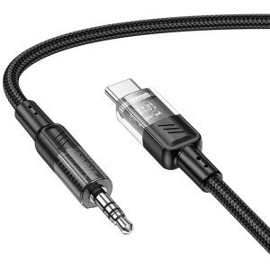 Аудіо кабель Aux Hoco UPA27 Spirit transparent (Type-C to AUX 3.5mm) (1.2m) – Чорний
