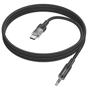 Аудіо кабель Aux Hoco UPA27 Spirit transparent (Type-C to AUX 3.5mm) (1.2m) – Чорний