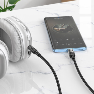 Аудіо кабель Aux Hoco UPA27 Spirit transparent (Type-C to AUX 3.5mm) (1.2m) – Чорний