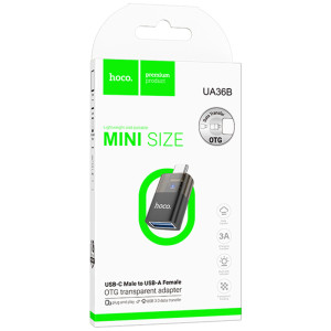 Перехідник Hoco UA36B OTG Type-C male to USB female transparent – Чорний