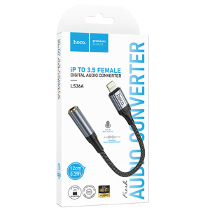 Аудіо кабель Aux Hoco LS36A Fresh 3.5mm to Lightning (0.12m) – Сірий