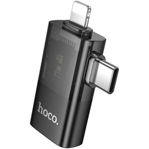 Перехідник Hoco UA36E Combo 2-in-1 (Type-C/Lightning to USB2.0) – Чорний