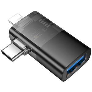 Перехідник Hoco UA36E Combo 2-in-1 (Type-C/Lightning to USB2.0) – Чорний