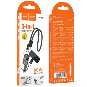 Дата кабель Hoco X126 Experto Type-C to Type-C 60W + Phone Holder & Lanyard (0.35m) – Чорний