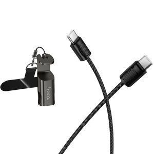 Дата кабель Hoco X126 Experto Type-C to Type-C 60W + Phone Holder & Lanyard (0.35m) – Чорний