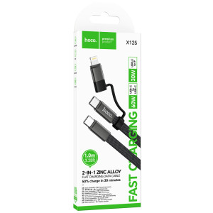 Дата кабель Hoco X125 Surplus 2in1 Type-C to Lightning/Type-C 60W (1m) – Чорний