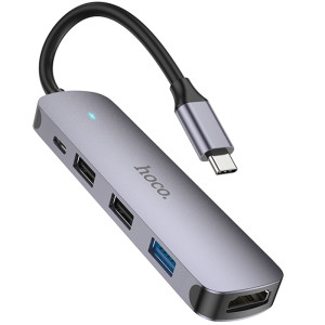 Переходник HUB Hoco HB27 10-Port (Type-C to HDTV+USB3.0+PD+2xUSB2.0) – Серый