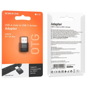 Перехідник Borofone BV18 USB male to Type-C female USB2.0 – Чорний