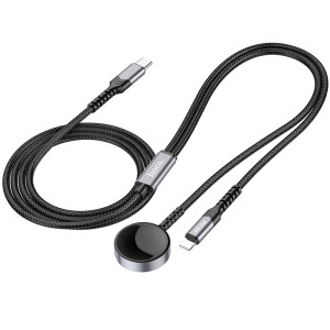 Дата кабель Hoco CW54 2in1 Type-C to iWatch/Lightning 2.5W (1.2m) – Черный